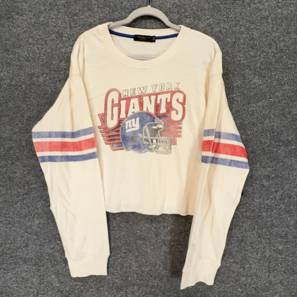 New York Giants Junk Food Shirt Women XL White Cropped Long Sleeve Tshirt NEW